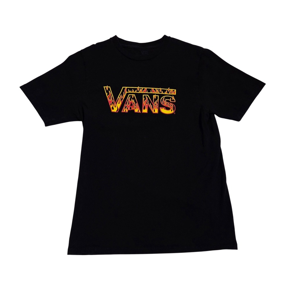 Vans Boys Flame Logo Graphic T-Shirt Black Short Sleeve Size Large L Skate Tee